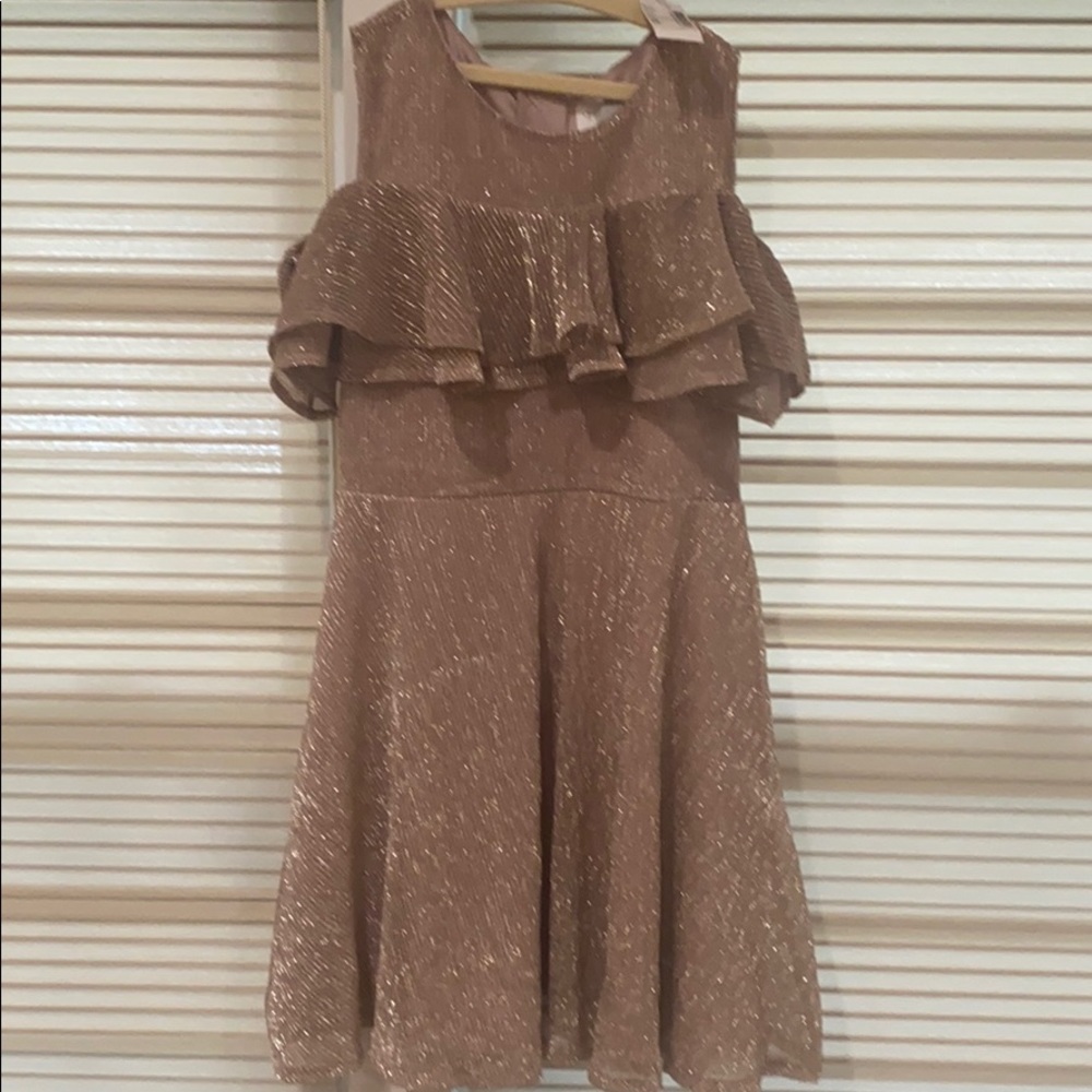 Girls cold shoulder shimmer dress